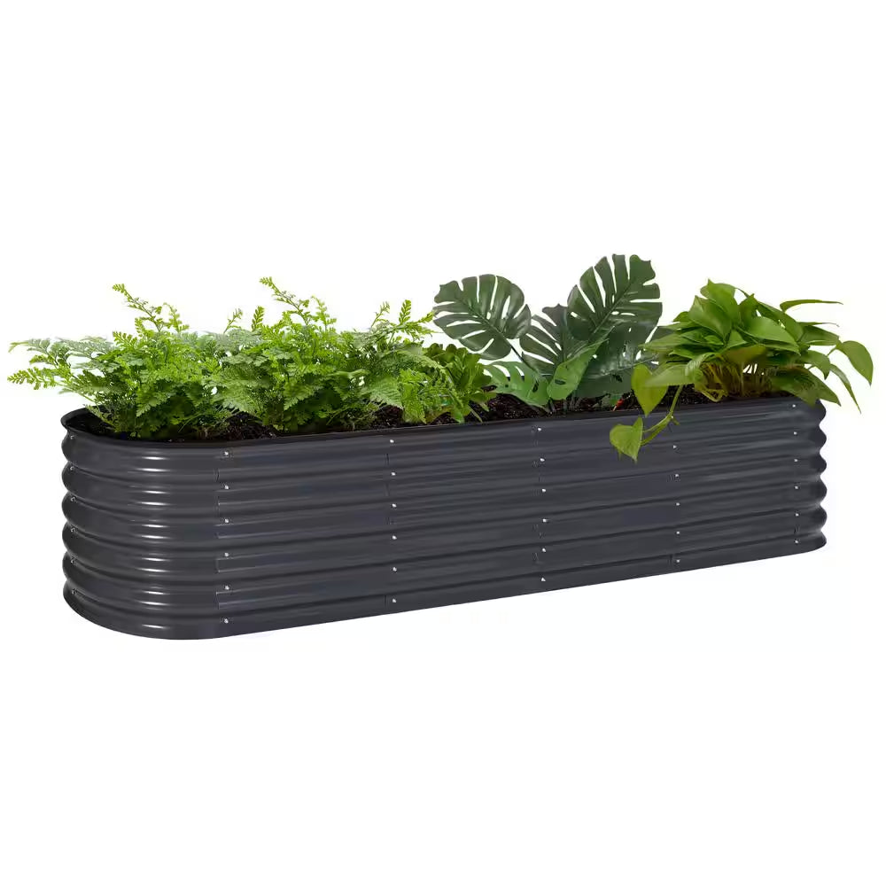 8 Ft. X 2 Ft. X 1.4 Ft. Galvanized Raised Garden Bed 9-In-1 Planter Box Outdoor, Dark Gray